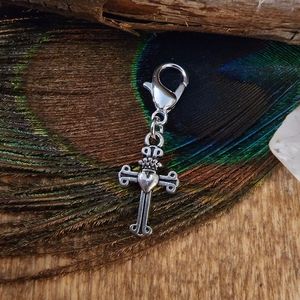 5/$25 Cross Charm for Bracelet Zipper Heart Crown Cross Religious Clip on Charm